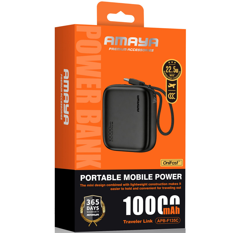 Фото Power Bank Amaya 10000 mAh F135C PD22.5W with cable (Black) на vchehle.ua