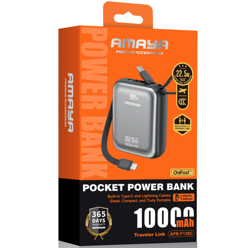 Фото Power Bank Amaya 10000 mAh F139C PD22.5W with cable (Black) на vchehle.ua