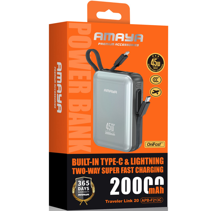 Фото Power Bank Amaya 20000 mAh F213C PD45W with cable (Gun Metal) на vchehle.ua