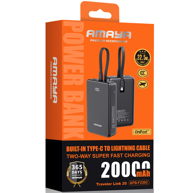 Фото Power Bank Amaya 20000 mAh F230C PD22.5W with cable (Black) на vchehle.ua