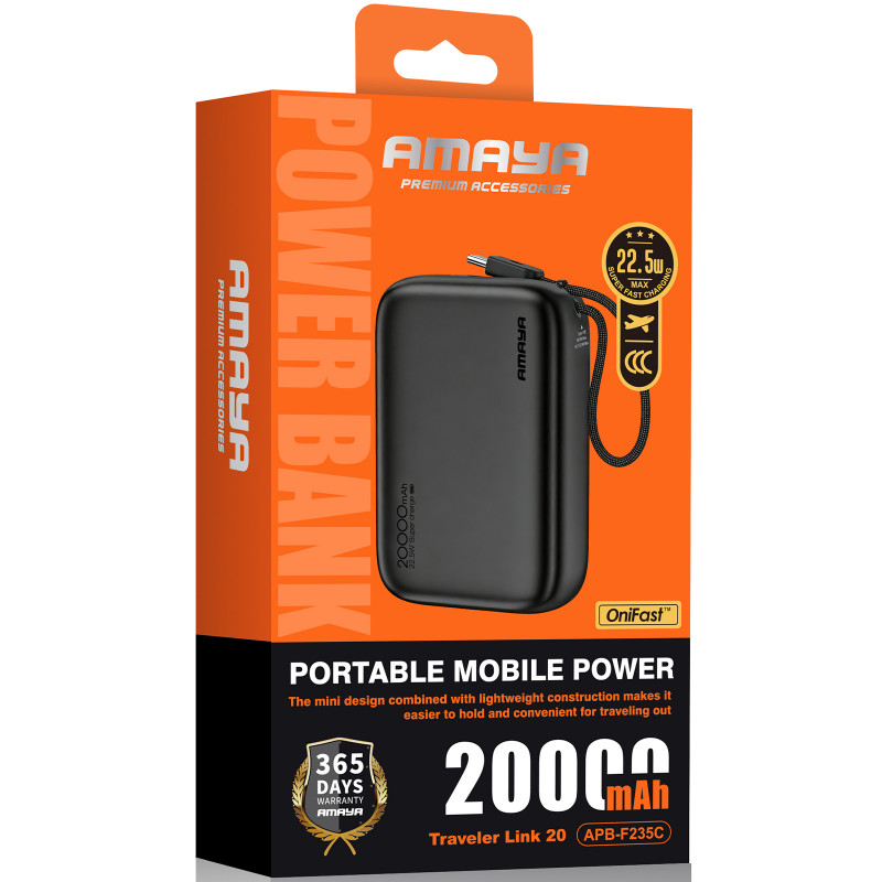 Фото Power Bank Amaya 20000 mAh F235C PD22.5W with cable (Black) на vchehle.ua