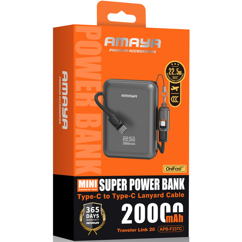 Фото Power Bank Amaya 20000 mAh F237C PD22.5W with cable (Grey) на vchehle.ua