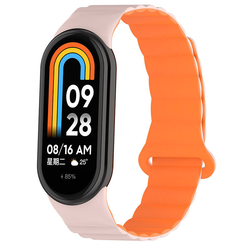 Ремешок Dual-color Magnetic для Xiaomi Mi Band 9/8/10 (Light Pink / Orange)