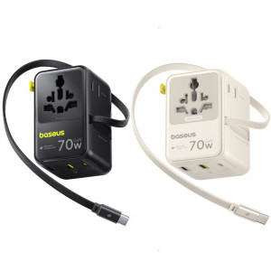 Сетевой универсальный переходник Baseus CG11 70W with retractable cable (2USB-A/3C/1Socket) (E0307E)