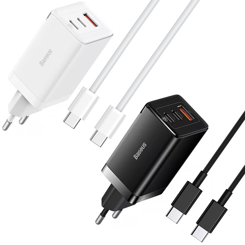 СЗУ Baseus GaN5 Pro PD65W+QC3.0 (1USB-A/2C)  + кабель Type-C to Type-C (CCGP12020)