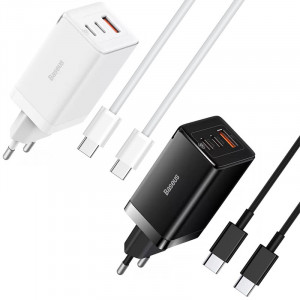 МЗП Baseus GaN5 Pro PD65W+QC3.0 (1USB-A/2C)  + кабель Type-C to Type-C (CCGP12020)