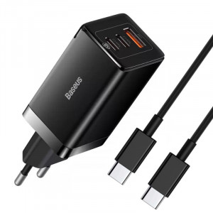 СЗУ Baseus GaN5 Pro PD65W+QC3.0 (1USB-A/2C)  + кабель Type-C to Type-C (CCGP12020)