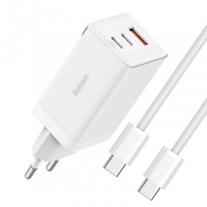 СЗУ Baseus GaN5 Pro PD65W+QC3.0 (1USB-A/2C)  + кабель Type-C to Type-C (CCGP12020)