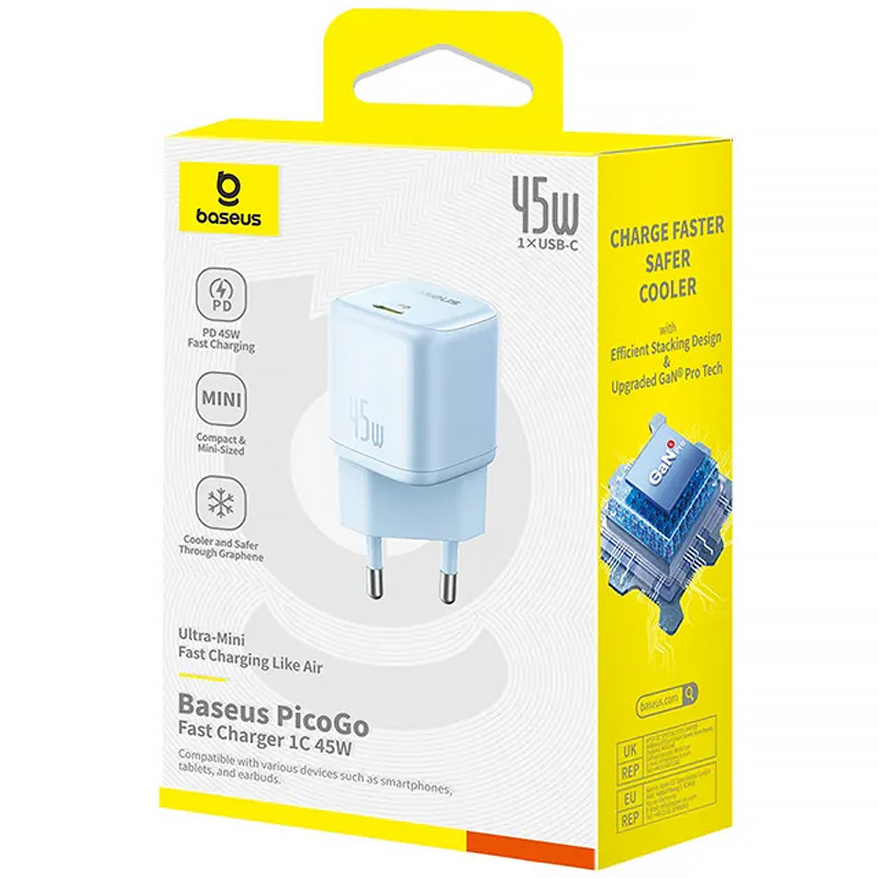 Фото СЗУ Baseus PicoGo GaN Fast Charger 45W (1USB-C) (P10176800) (Galaxy Blue) на vchehle.ua