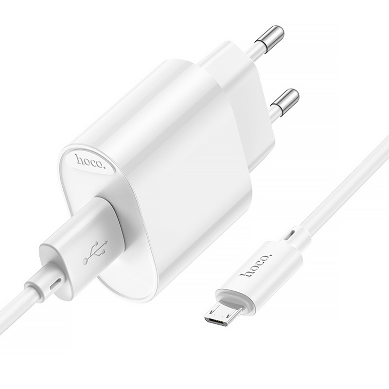 Фото МЗП Hoco C109A Fighter 10.5W (1USB-A) + кабель USB до MicroUSB (White) в маназині vchehle.ua