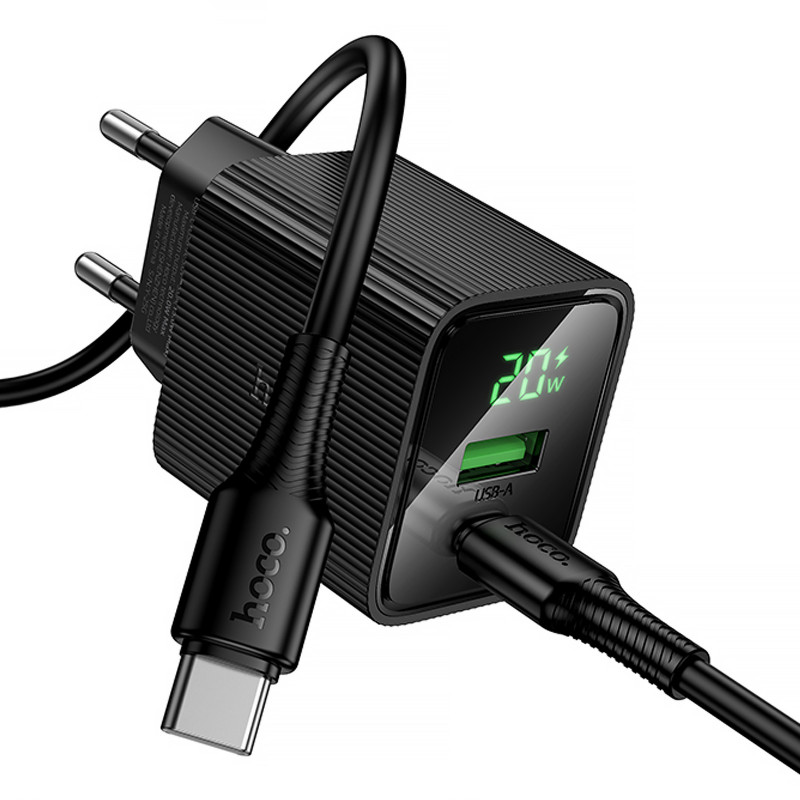 Фото СЗУ Hoco CS83A Excellent with digital display PD20W+QC3.0 (1USB-A/1C) + кабель Type-C to Type-C (Black) в магазине vchehle.ua