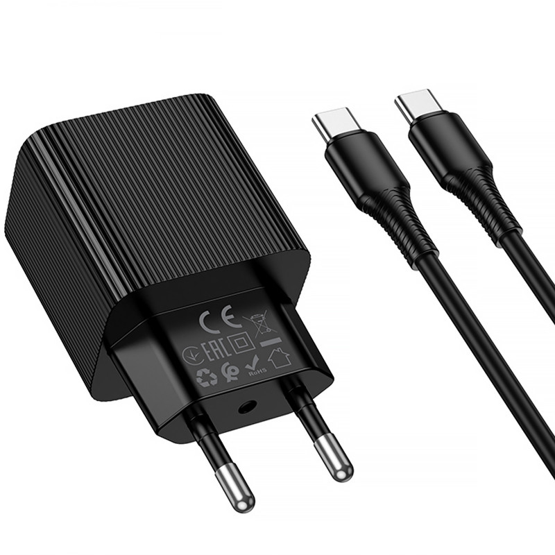 Заказать СЗУ Hoco CS83A Excellent with digital display PD20W+QC3.0 (1USB-A/1C) + кабель Type-C to Type-C (Black) на vchehle.ua