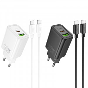 СЗУ Hoco N63 Gentle PD30W+QC3.0 (1USB-A/1C) + кабель Type-C to Type-C