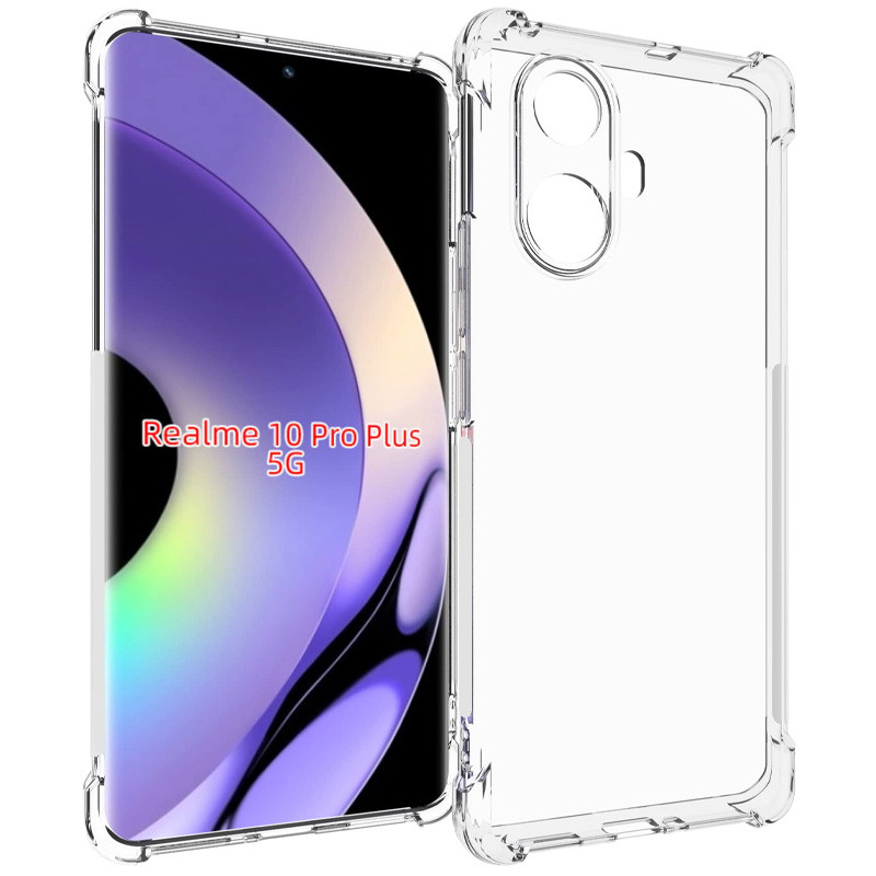 TPU чехол GETMAN Ease logo усиленные углы Full Camera для Realme 10 Pro+ (Бесцветный (прозрачный))