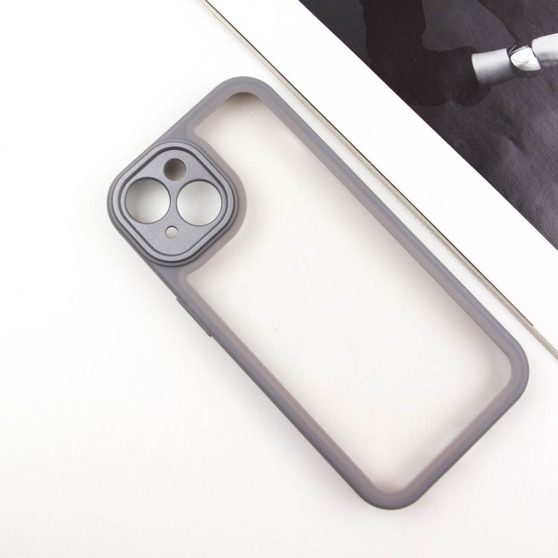 Фото TPU чехол Transparent + Colour 1,5mm для Apple iPhone 14 (6.1") (Grey) на vchehle.ua