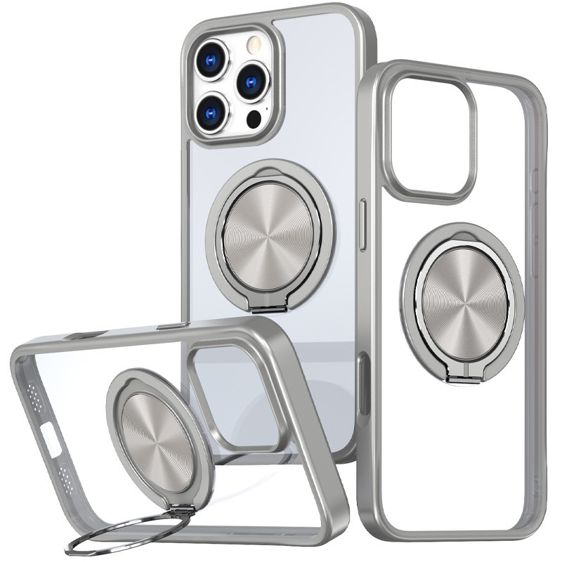 TPU+PC чохол Metal Ring with Magnetic Fit  для Apple iPhone 16 Pro (6.3") (Сірий)