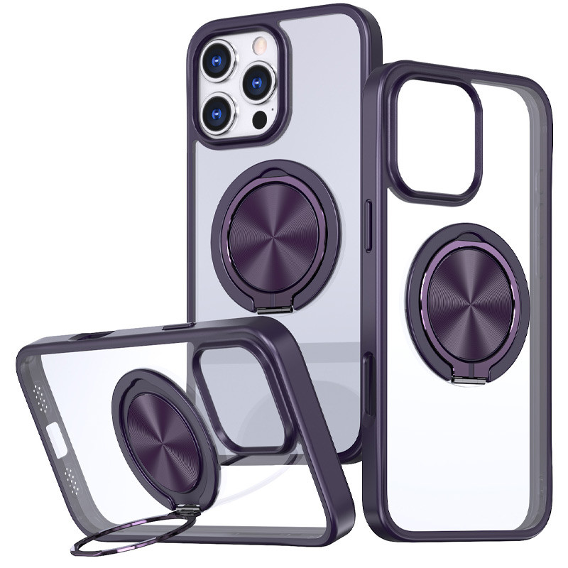 TPU+PC чохол Metal Ring with Magnetic Fit  для Apple iPhone 16 Pro (6.3") (Темно-фіолетовий)