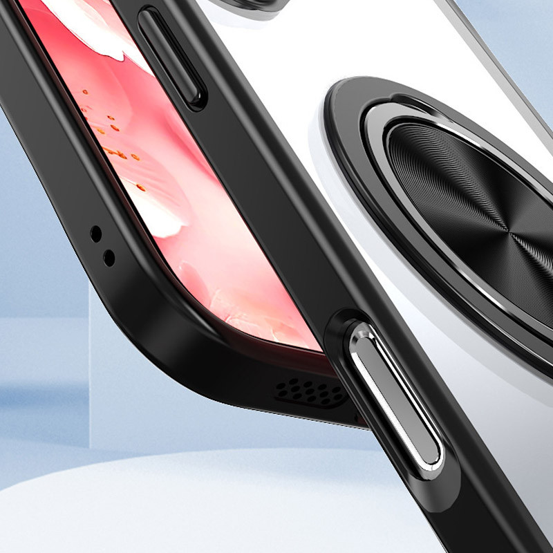 Фото TPU+PC чохол Metal Ring with Magnetic Fit  для Apple iPhone 16 Pro (6.3") (Чорний) на vchehle.ua