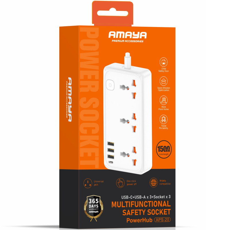 Фото Удлинитель Amaya APS-20 Power 18W (1C/3A/3xSocket) (1.5m) (White) на vchehle.ua
