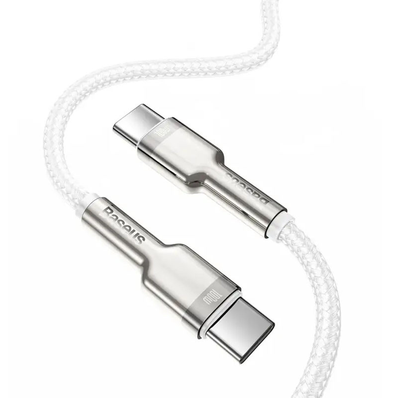 Фото Дата кабель Baseus Cafule Metal Type-C to Type-C 100W (2m) (CATJK-D) (Білий) на vchehle.ua