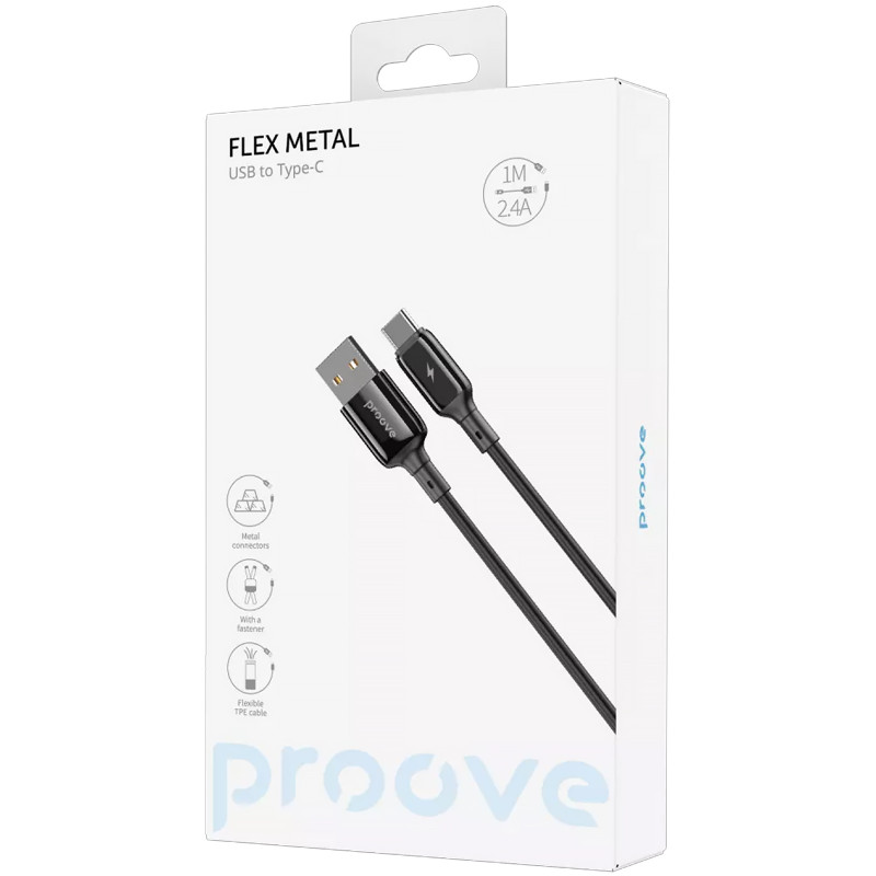 Фото Дата кабель Proove Flex Metal USB для Type-C 3A (1m) (Black) в маназині vchehle.ua