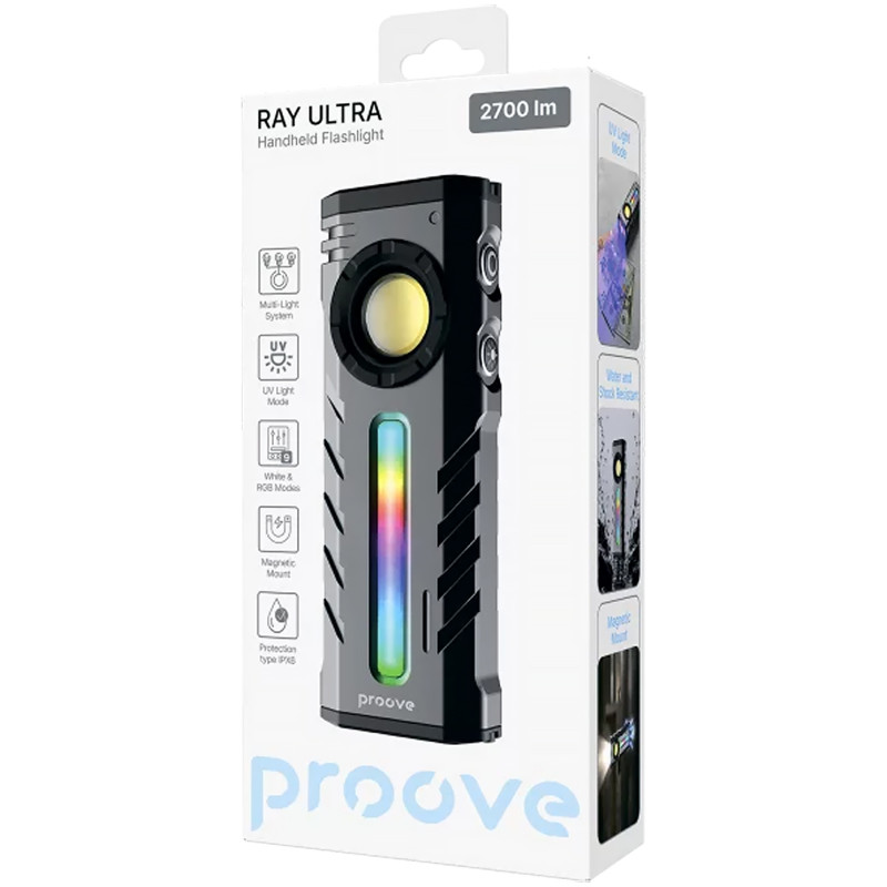 Фото Фонарь аккумуляторный Proove Ray Ultra (2700lm 1000mAh) (Gray) на vchehle.ua