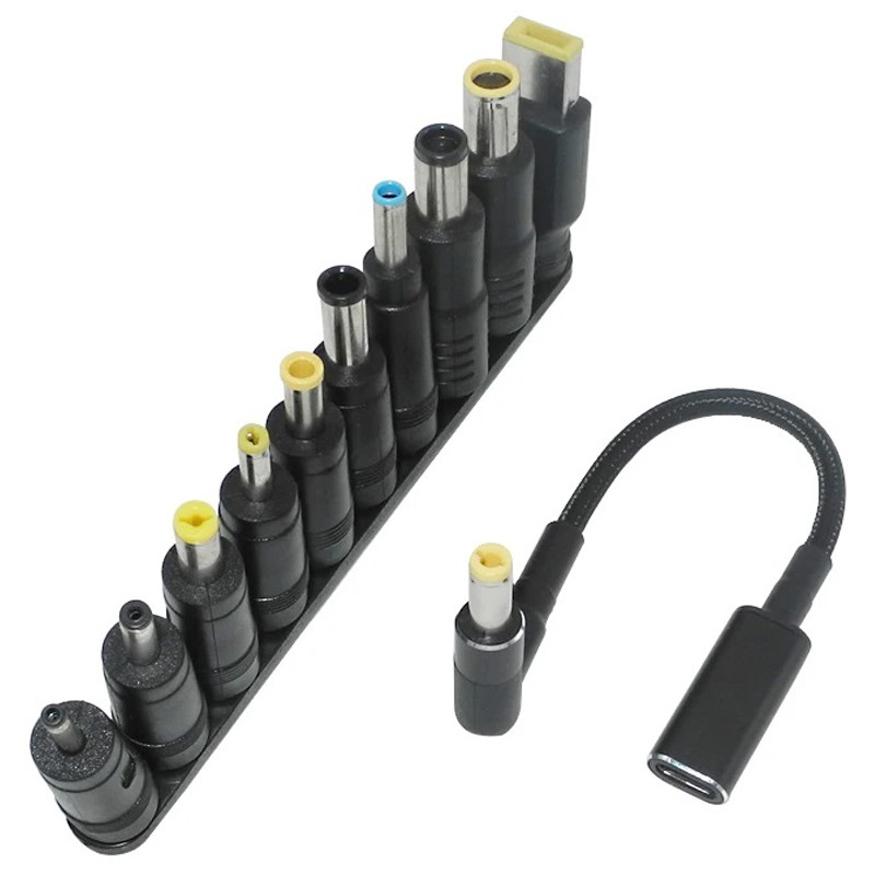 Кабель USB-C Female to DC 100W с набором переходников для ноутбука 10in1 (Black)
