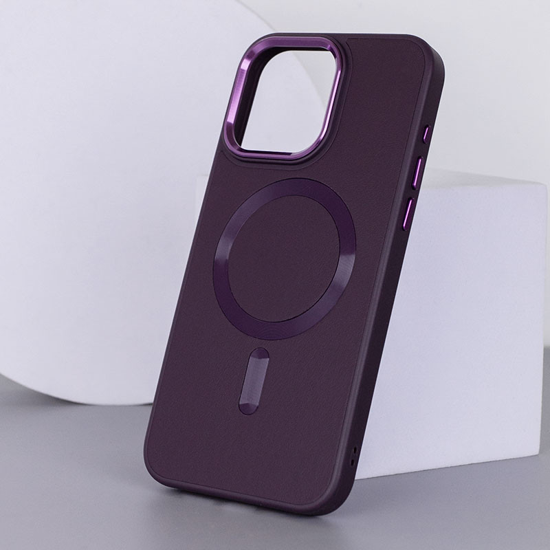 Фото Кожаный чехол Bonbon Leather Metal Style with Magnetic Fit для Apple iPhone 14 (6.1") (Фиолетовый / Dark Purple) в магазине vchehle.ua
