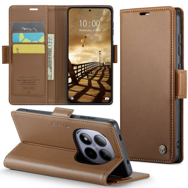 Кожаный чехол-книжка CaseMe Nappa leather для Xiaomi Redmi Note 15 Pro+ 5G / Poco M8 Pro 5G (Brown) в магазине vchehle.ua