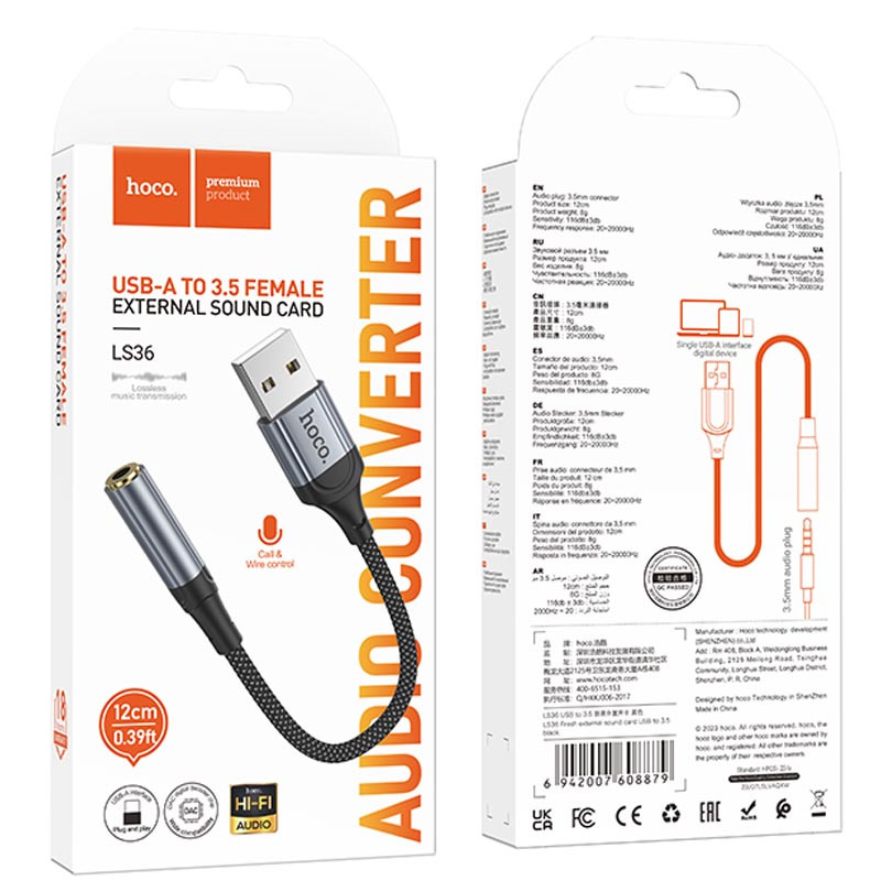 Купить Переходник Hoco LS36 Fresh USB to 3,5 AUX (Black) на vchehle.ua