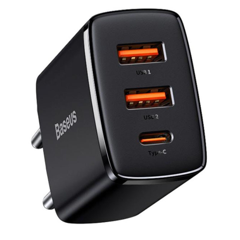 МЗП Baseus Compact Quick Charger PD30W+QC3.0 (2USB-A/1C) (CCXJ-E) (Чорний)