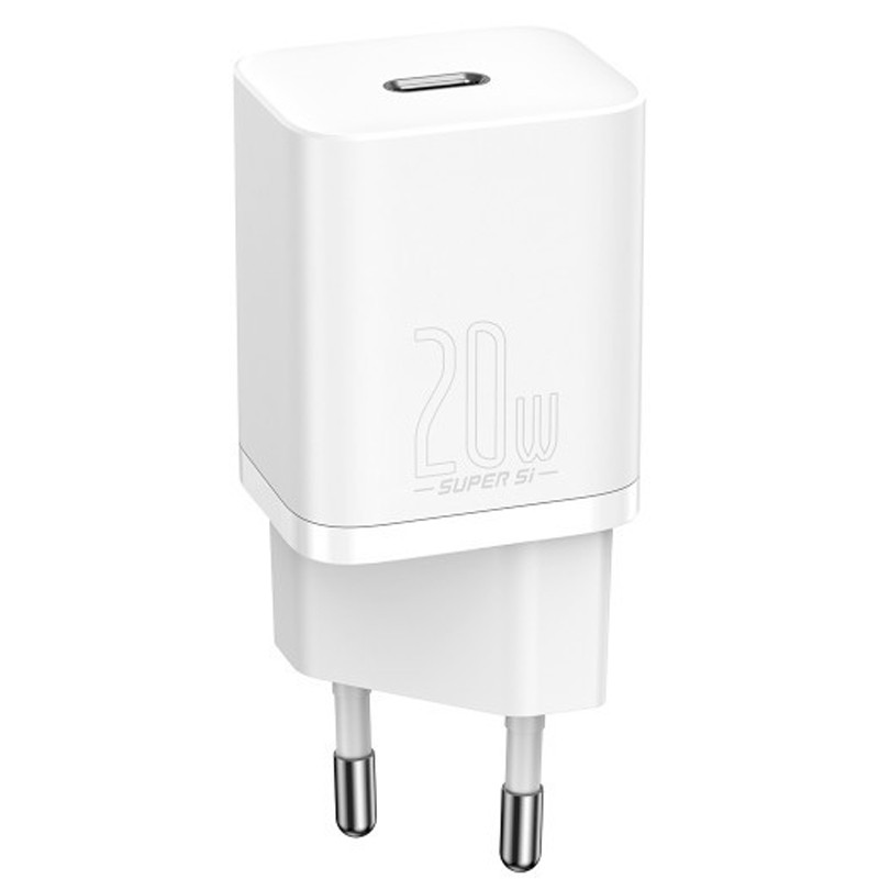 Фото СЗУ Baseus Super Si Quick Charger PD20W (1USB-C) + кабель Type-C to Lightning (TZCCSUP-B) (Белый) на vchehle.ua