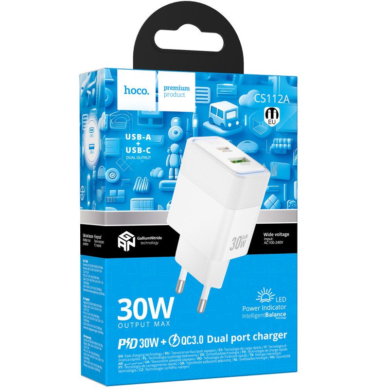 Фото СЗУ Hoco CS112A Lounge PD30W+QC3.0 (1USB-A/1C) (White) на vchehle.ua