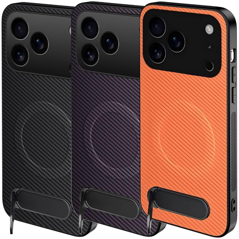 TPU+PC чехол Carbon Kickstand Magnetic Case для Apple iPhone 17 Pro / 18 Pro (6.3")