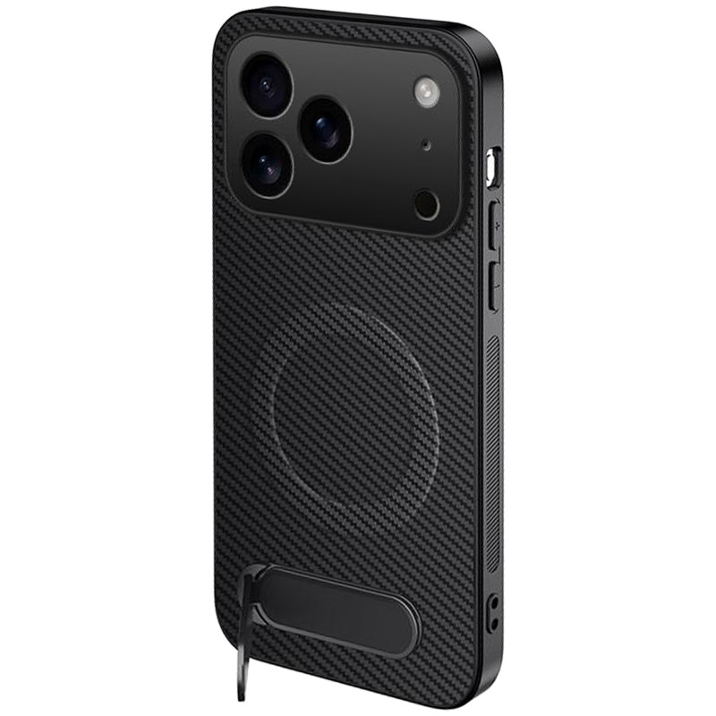 TPU+PC чехол Carbon Kickstand Magnetic Case для Apple iPhone 17 Pro / 18 Pro (6.3") (Black)
