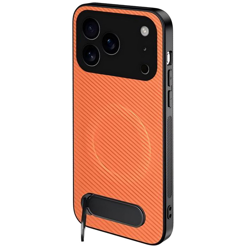 TPU+PC чехол Carbon Kickstand Magnetic Case для Apple iPhone 17 Pro / 18 Pro (6.3") (Orange)