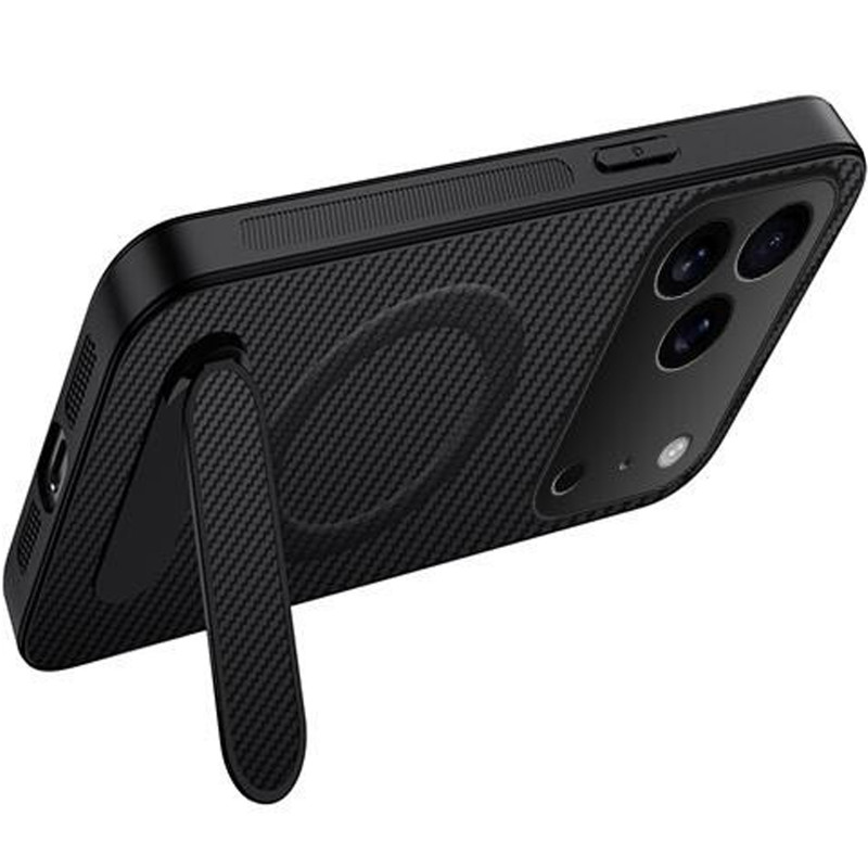 Фото TPU+PC чохол Carbon Kickstand Magnetic Case на Apple iPhone 17 Pro Max / 18 Pro Max (6.9") (Black) на vchehle.ua