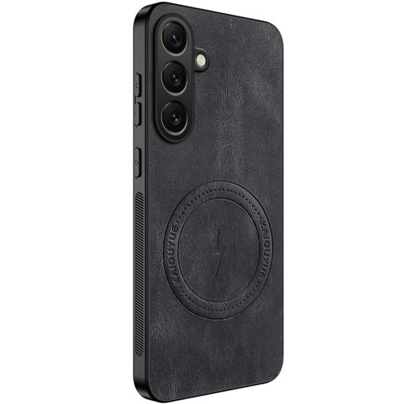 TPU+PC чохол Nappa Texture Magnetic Case на Samsung Galaxy S25 FE (Black)