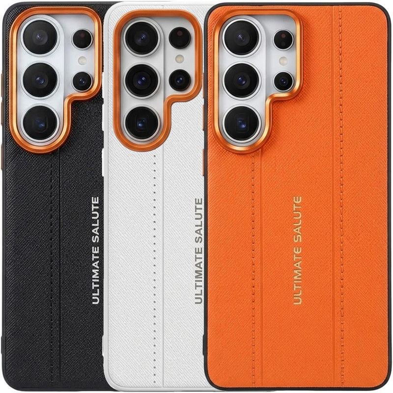 TPU+PC Vegan Leather Case with Metal Camera Frame для Samsung Galaxy S25 Ultra
