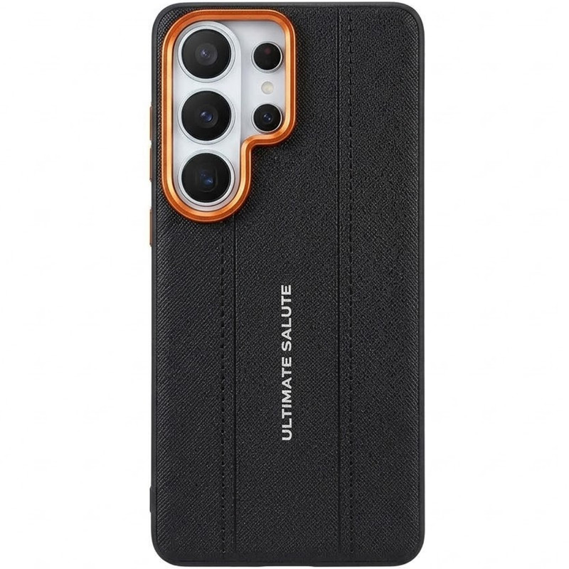 TPU+PC Vegan Leather Case with Metal Camera Frame для Samsung Galaxy S25 Ultra (Black)