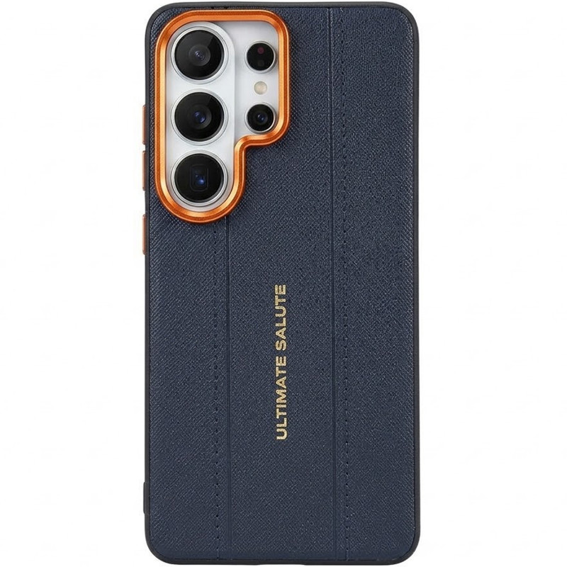 TPU+PC Vegan Leather Case with Metal Camera Frame для Samsung Galaxy S25 Ultra (Blue)