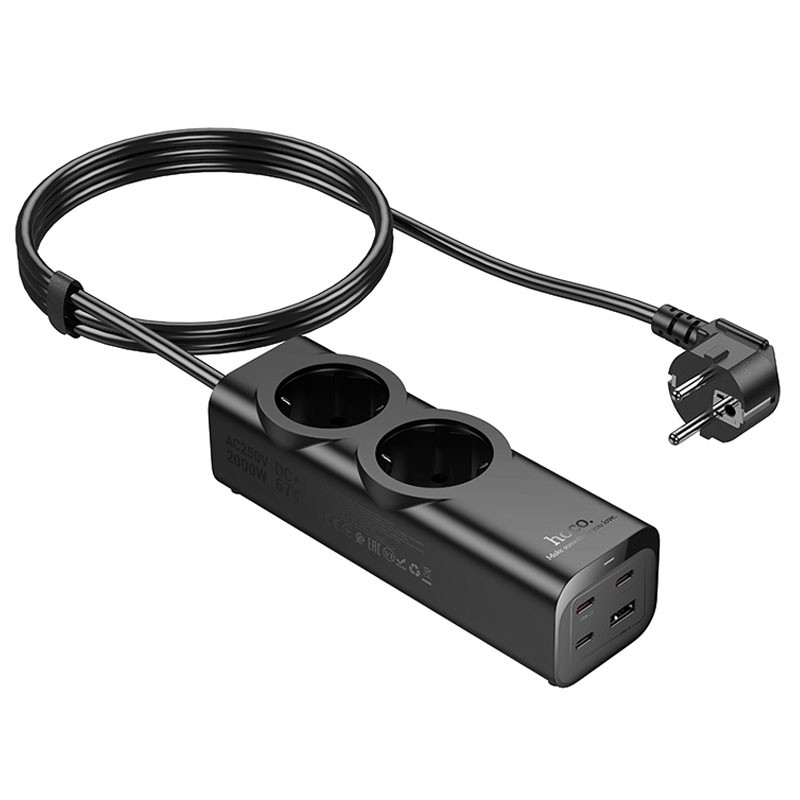 Уценка Удлинитель Hoco NS10 Wisdom 2-position PD67W (1USB-A/3C/2Socket) (2m)