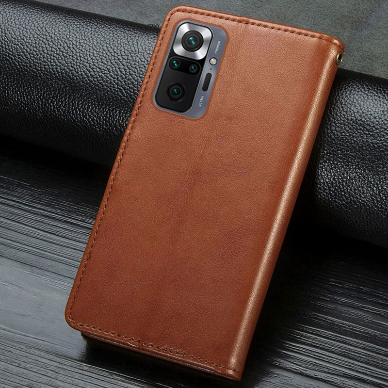Купить Кожаный чехол-книжка GETMAN Gallant (PU) для Xiaomi Redmi Note 10 Pro / 10 Pro Max (Коричневый) на vchehle.ua