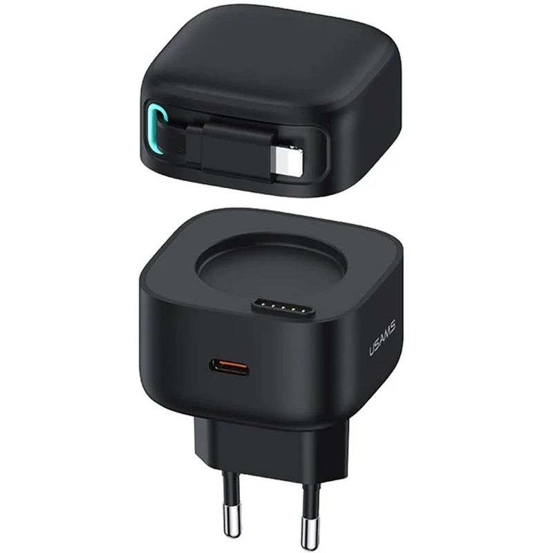 МЗП Usams US-CC209 GaN With Lightning Magnetic Retractable Cable Module XMF Ser. 35W (2USB-C) (Black)