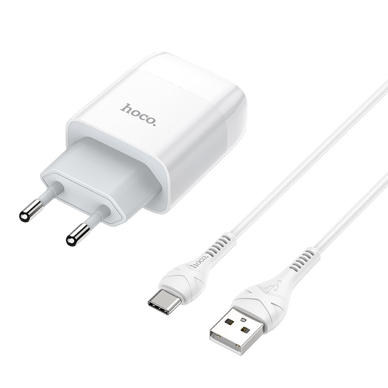 СЗУ Hoco C72A Glorious 2.1A (1USB-A) + кабель USB to Type-C (Белый)