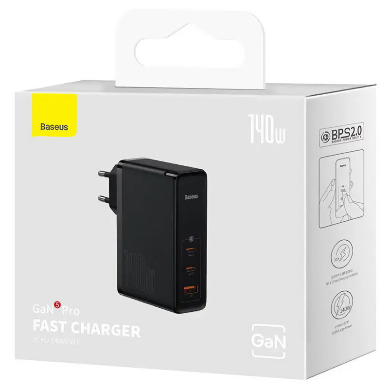 Заказать СЗУ Baseus GaN5 Pro 140W EU (1UAB-A/2C) + кабель Type-C to Type-C (CCGP100201) (Black) на vchehle.ua