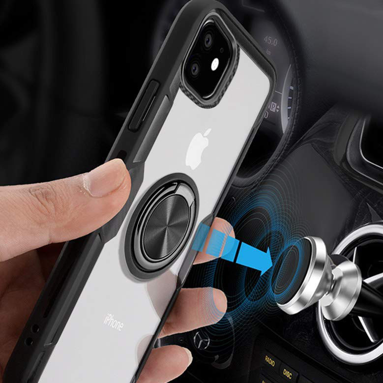 Фото TPU+PC чехол Deen CrystalRing for Magnet (opp) для Apple iPhone 11 (6.1") (Бесцветный / Черный) в магазине vchehle.ua