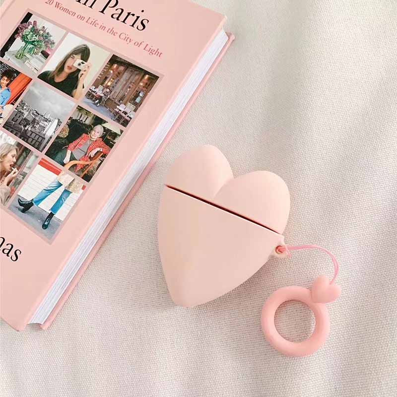 Силиконовый футляр Lucky Heart series для наушников AirPods 1/2 + кольцо (Розовый) в магазине vchehle.ua