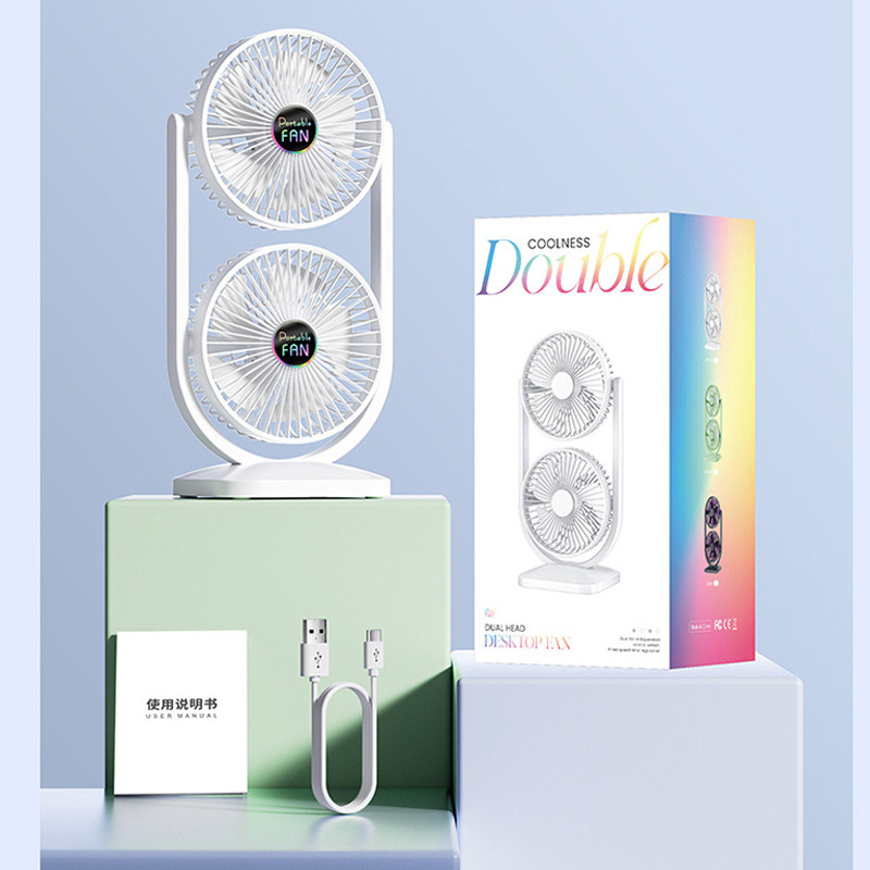 Заказать Настольный вентилятор Double head с регулировкой угла наклона 3000 mAh (White) на vchehle.ua