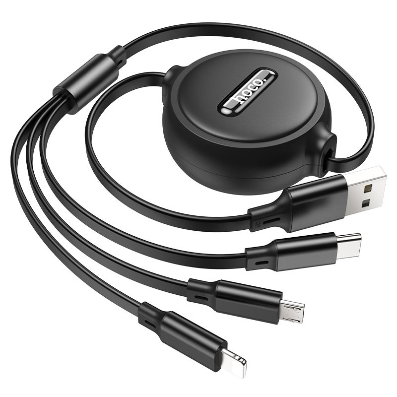 Фото Дата кабель Hoco X75 3in1 Lightning-MicroUSB-Type-C (1m) (Black) в магазине vchehle.ua